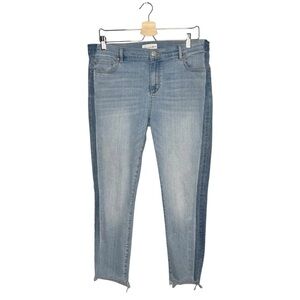LOFT Light Wash Modern Skinny Side Stripe Step Raw Hem Jeans